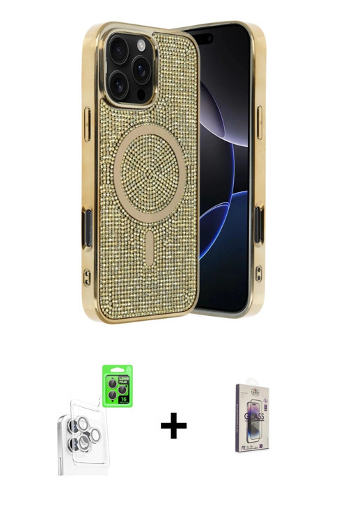 ieg™ iPhone 16 Pro Kılıf Eksen Çizgi - Siyah Bilvis 3D Cam Ekran Koruyucu + Beyaz Raze Metal Kamera