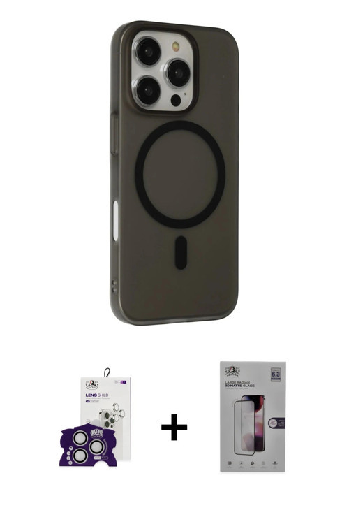 ieg™ iPhone 16 Pro Max Kılıf Çekirdek Modern Prime - Siyah Bilvis 3D Mat Cam Ekran Koruyucu + Gümüş