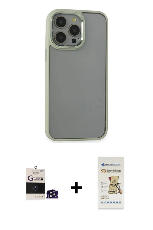 ieg™ iPhone 14 Pro Max Kılıf Nova Işık Serisi - Siyah Mat Seramik Nano Ekran Koruyucu + Derin Mor Bi