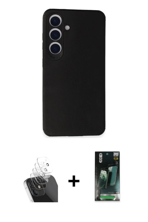 ieg™ Galaxy S24 Kılıf Doruk Asil Koleksiyonu - Siyah 360 Mat Full Body Arka Koruyucu + Şeffaf Kamera