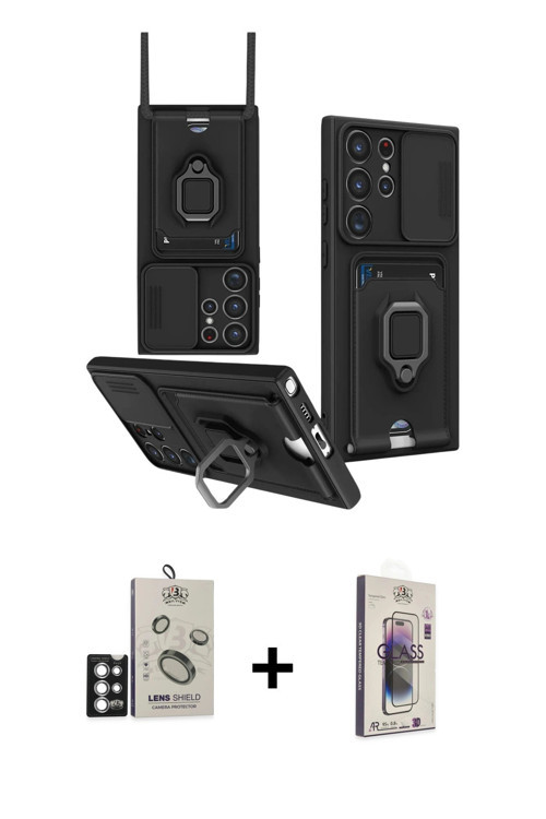 ieg™ Galaxy S25 Ultra Kılıf Vadi Form Prime - Siyah Bilvis 3D Cam Ekran Koruyucu + Gümüş Bilvis Tita