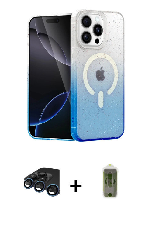 ieg™ iPhone 15 Pro Kılıf Eksen Minimal Özel Seri - Siyah Joko Magic 5D Hayalet Cam + Lacivert Raze M