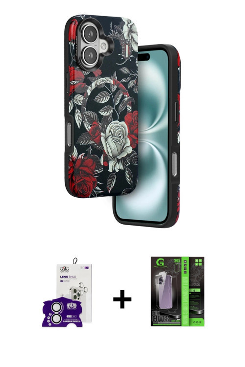 ieg™ iPhone 16 Kılıf Siluet Doku - Şeffaf 360 Full Body Arka Koruyucu + Gümüş Bilvis Titan Kamera Le