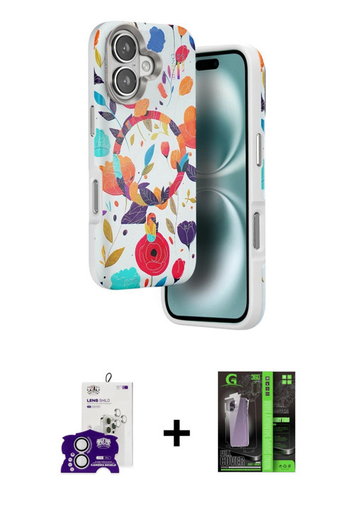 ieg™ iPhone 16 Kılıf Siluet Doku - Şeffaf 360 Full Body Arka Koruyucu + Gümüş Bilvis Titan Kamera Le