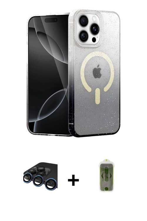 ieg™ iPhone 15 Pro Kılıf Eksen Minimal Özel Seri - Siyah Joko Magic 5D Hayalet Cam + Lacivert Raze M
