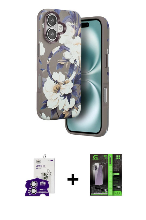 ieg™ iPhone 16 Kılıf Siluet Doku - Şeffaf 360 Full Body Arka Koruyucu + Gümüş Bilvis Titan Kamera Le