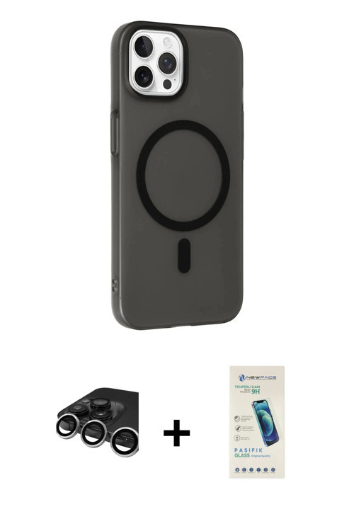 ieg™ iPhone 15 Pro Max Kılıf Çekirdek Modern Prime - Şeffaf Pasifik Cam Ekran Koruyucu + Gümüş Raze