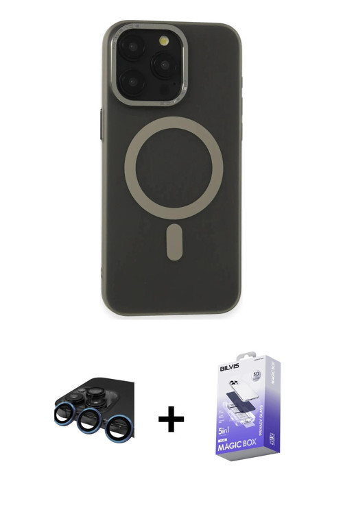 iPhone 15 Pro Max Kılıf Yadigar Işık - Siyah Bilvis 5in1 5D Magic Hayalet Cam Ekran Koruyucu +