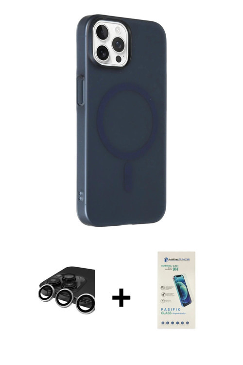 ieg™ iPhone 15 Pro Max Kılıf Çekirdek Modern Prime - Şeffaf Pasifik Cam Ekran Koruyucu + Gümüş Raze