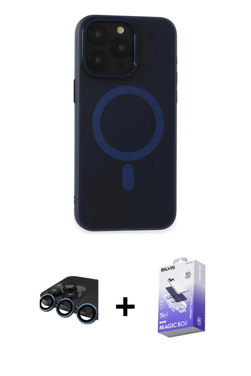 iPhone 15 Pro Max Kılıf Yadigar Işık - Siyah Bilvis 5in1 5D Magic Hayalet Cam Ekran Koruyucu +
