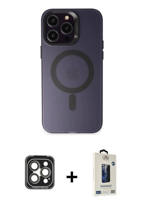 ieg™ iPhone 15 Pro Max Kılıf Kozmos Çizgi Prime - Siyah Bilvis Hayalet Cam Ekran Koruyucu + Gri PVD