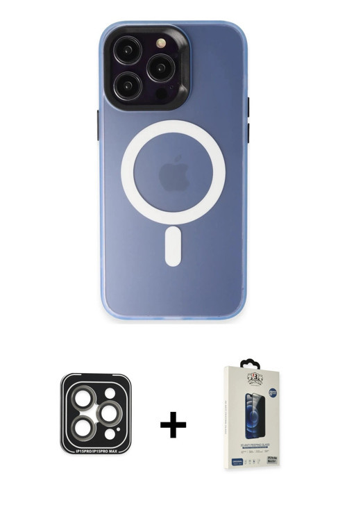 ieg™ iPhone 15 Pro Max Kılıf Kozmos Çizgi Prime - Siyah Bilvis Hayalet Cam Ekran Koruyucu + Gri PVD