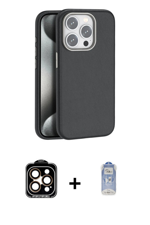 ieg™ iPhone 15 Pro Max Kılıf Zirve Modern Prime - Siyah Joko Magic 5D Cam + Turuncu PVD Metal Kamera