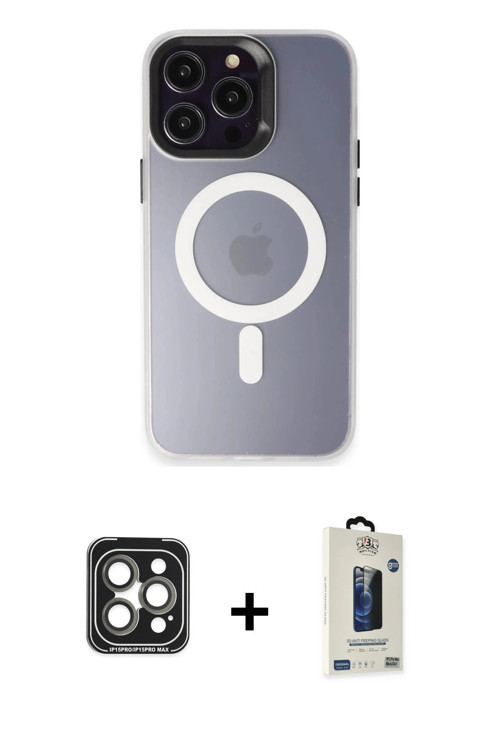 ieg™ iPhone 15 Pro Max Kılıf Kozmos Çizgi Prime - Siyah Bilvis Hayalet Cam Ekran Koruyucu + Gri PVD
