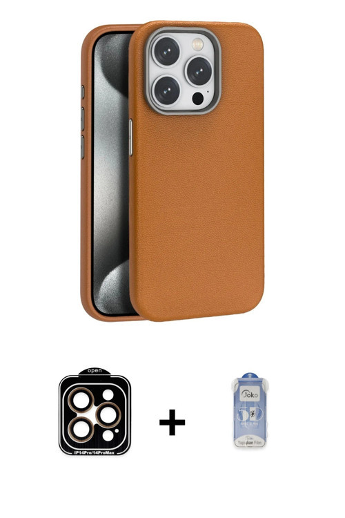 ieg™ iPhone 15 Pro Max Kılıf Zirve Modern Prime - Siyah Joko Magic 5D Cam + Turuncu PVD Metal Kamera