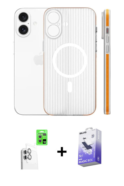 iPhone 16 Kılıf Pusula Minimal Koleksiyonu - Siyah Bilvis 5in1 5D Magic Hayalet Cam Ekran Koruy