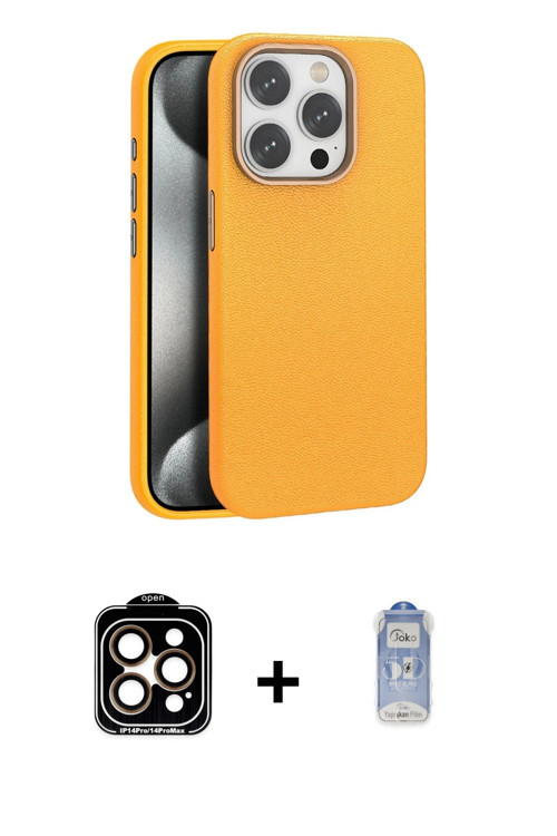 ieg™ iPhone 15 Pro Max Kılıf Zirve Modern Prime - Siyah Joko Magic 5D Cam + Turuncu PVD Metal Kamera