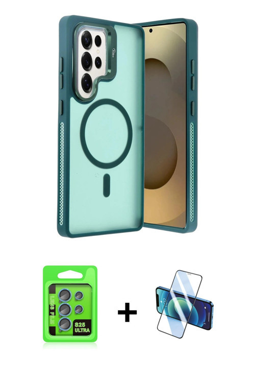 ieg™ Galaxy S25 Ultra Kılıf Akış Form - Siyah 3D Antistatik Seramik Nano Ekran Koruyucu + Mavi Raze