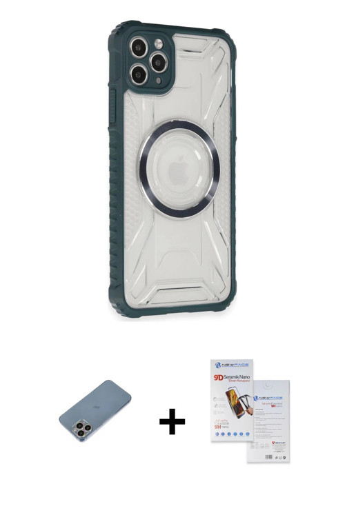 ieg™ iPhone 11 Pro Max Kılıf Kutup Modern - Siyah Seramik Nano Ekran Koruyucu + Gökkuşağı Shine Kame