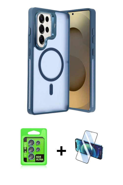 ieg™ Galaxy S25 Ultra Kılıf Akış Form - Siyah 3D Antistatik Seramik Nano Ekran Koruyucu + Mavi Raze