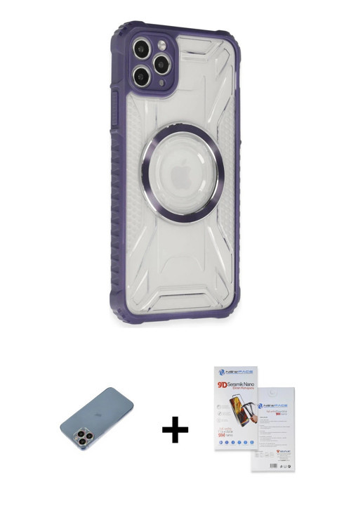ieg™ iPhone 11 Pro Max Kılıf Kutup Modern - Siyah Seramik Nano Ekran Koruyucu + Gökkuşağı Shine Kame