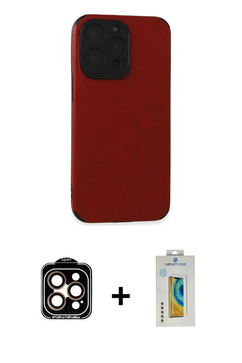 ieg™ iPhone 15 Pro Max Kılıf Doruk Asil Koleksiyonu - Siyah Polymer Nano Ekran Koruyucu + Turuncu PV