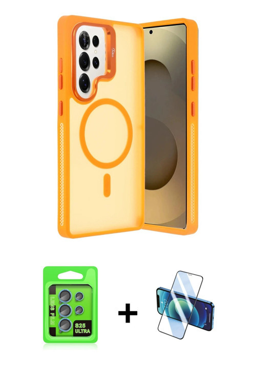 ieg™ Galaxy S25 Ultra Kılıf Akış Form - Siyah 3D Antistatik Seramik Nano Ekran Koruyucu + Mavi Raze