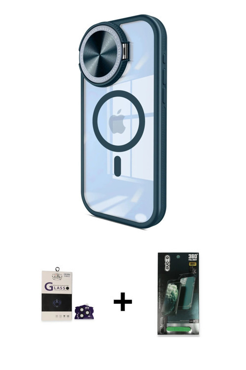 ieg™ iPhone 14 Pro Max Kılıf Kıvılcım Modern Koleksiyonu - Şeffaf 360 Full Body Arka Koruyucu + Deri