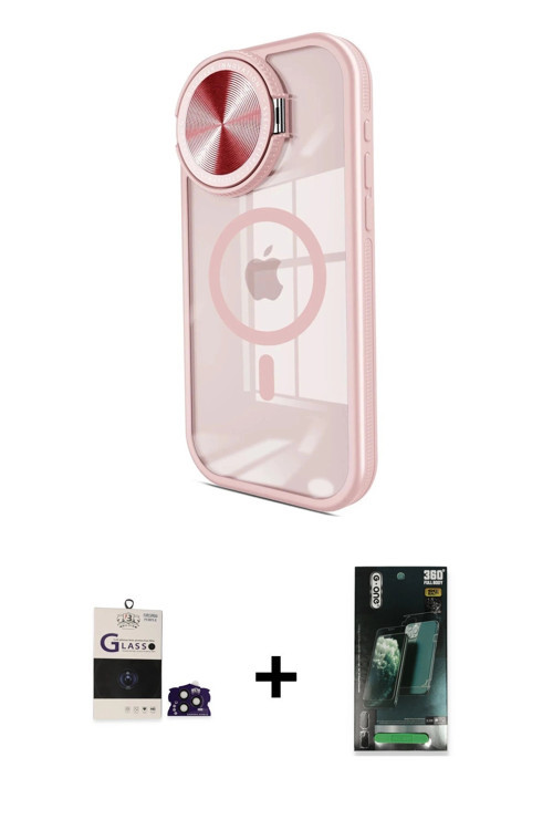 ieg™ iPhone 14 Pro Max Kılıf Kıvılcım Modern Koleksiyonu - Şeffaf 360 Full Body Arka Koruyucu + Deri