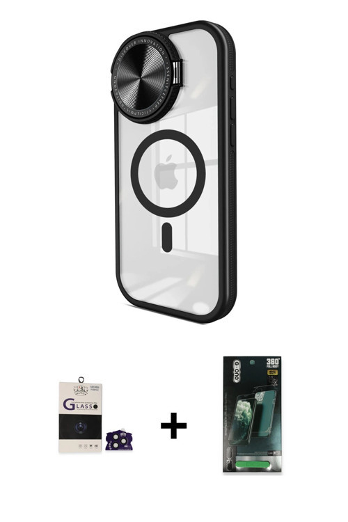 ieg™ iPhone 14 Pro Max Kılıf Kıvılcım Modern Koleksiyonu - Şeffaf 360 Full Body Arka Koruyucu + Deri