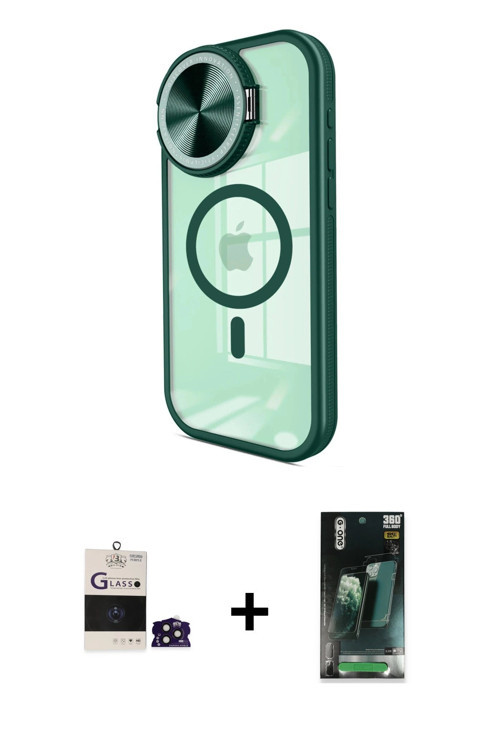 ieg™ iPhone 14 Pro Max Kılıf Kıvılcım Modern Koleksiyonu - Şeffaf 360 Full Body Arka Koruyucu + Deri