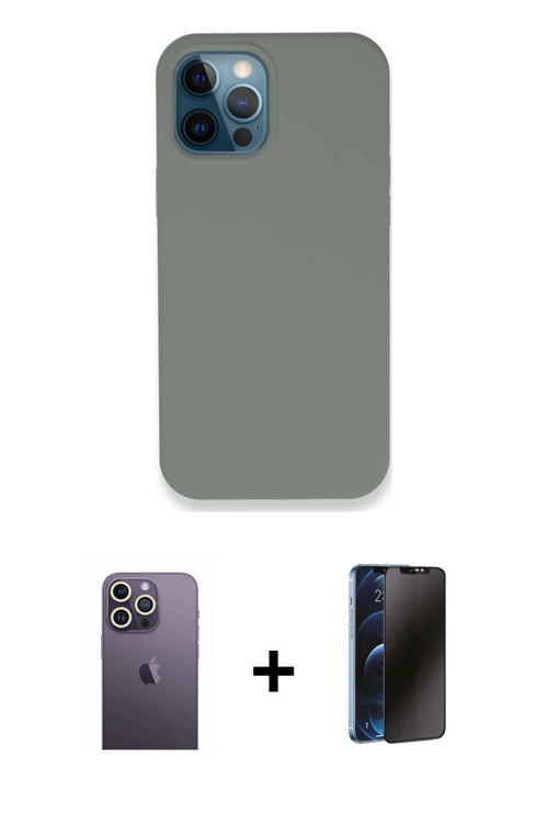 iPhone 12 Pro Max Kılıf Zirve Modern Özel Seri - Siyah 3D Antistatik Hayalet Cam Ekran Koruyucu