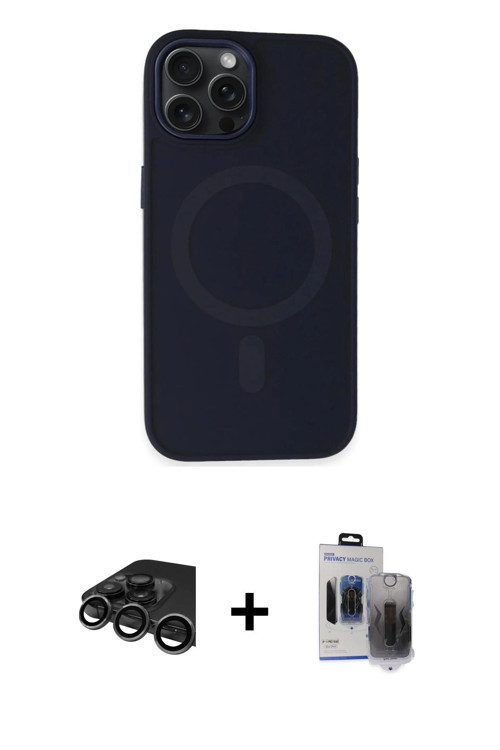 ieg™ iPhone 15 Pro Max Kılıf Kutup Serisi - Siyah Vanessa Magic Hayalet Cam + Titanyum Gri Raze Meta