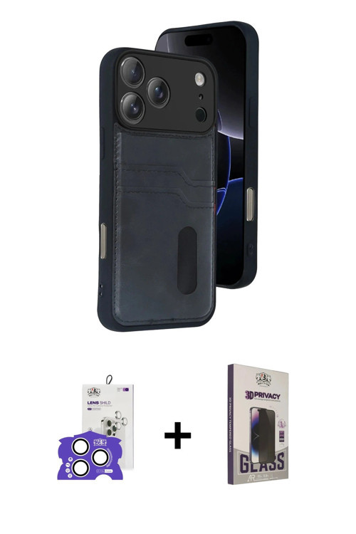 ieg™ iPhone 17 Pro Max Kılıf Yörünge Işık Serisi - Siyah Bilvis Hayalet Cam Ekran Koruyucu + Gümüş B