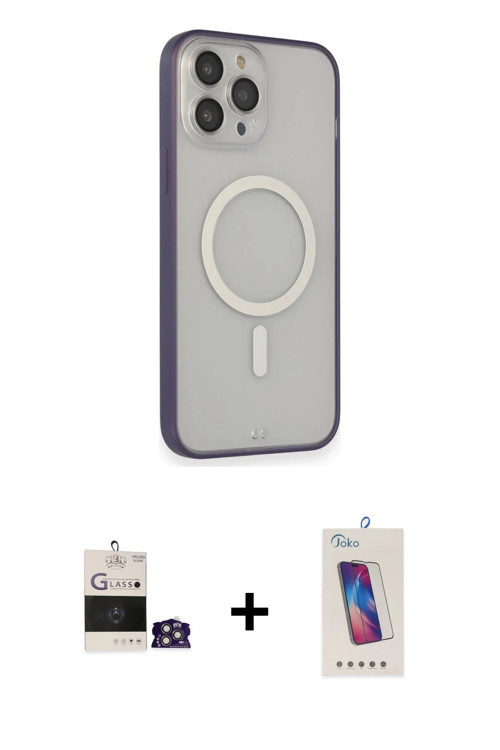ieg™ iPhone 14 Pro Max Kılıf Siluet Işık Koleksiyonu - Siyah Joko 5D Cam + Gümüş Bilvis Titan Kamera
