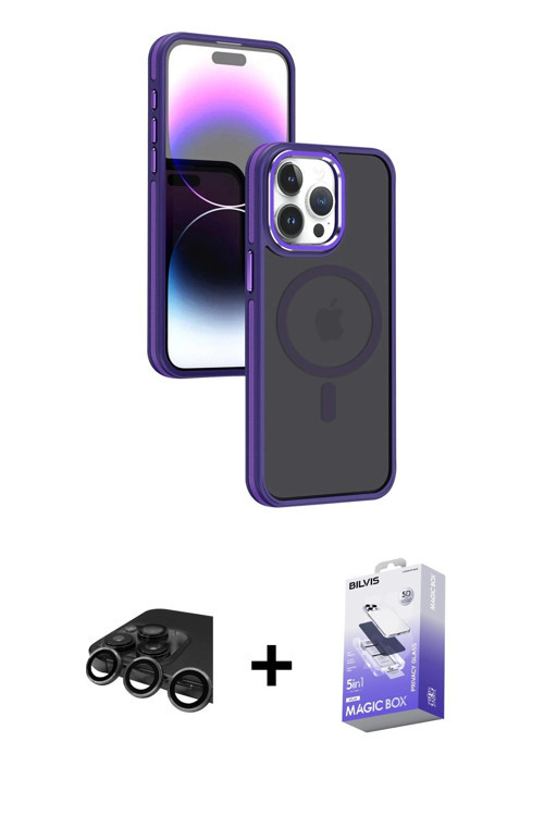 ieg™ iPhone 15 Pro Kılıf Yörünge Klasik - Siyah Bilvis 5in1 5D Magic Hayalet Cam Ekran Koruyucu + Ti