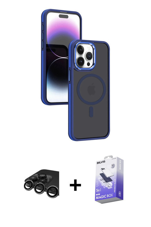 ieg™ iPhone 15 Pro Kılıf Yörünge Klasik - Siyah Bilvis 5in1 5D Magic Hayalet Cam Ekran Koruyucu + Ti