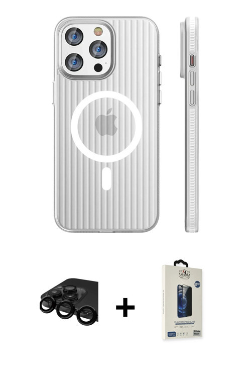 ieg™ iPhone 15 Pro Max Kılıf Pusula Minimal Koleksiyonu - Siyah Bilvis Hayalet Cam Ekran Koruyucu +