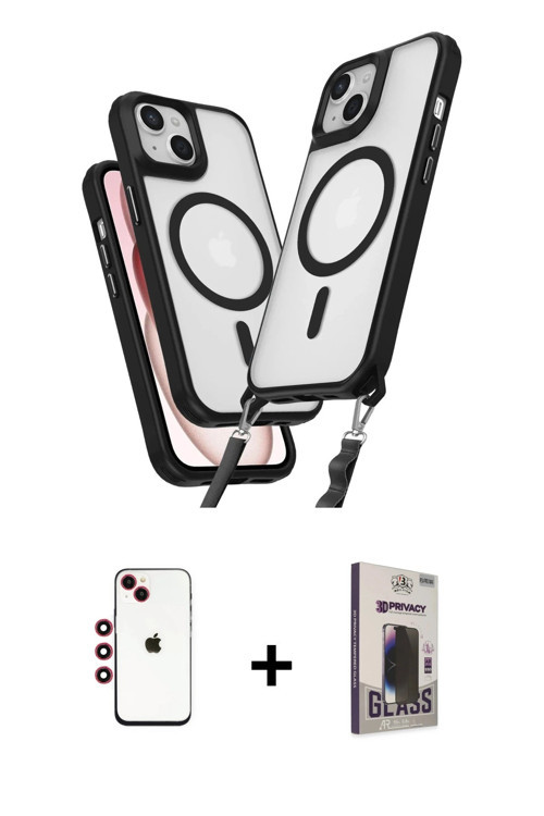 ieg™ iPhone 14 Kılıf Atlas Doku Koleksiyonu - Siyah Bilvis Hayalet Cam Ekran Koruyucu + Kırmızı Shin