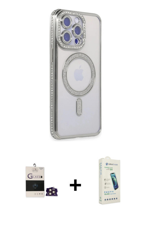 ieg™ iPhone 14 Pro Max Kılıf Zirve Doku Prime - Şeffaf Pasifik Cam Ekran Koruyucu + Gold Bilvis Tita
