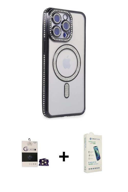 ieg™ iPhone 14 Pro Max Kılıf Zirve Doku Prime - Şeffaf Pasifik Cam Ekran Koruyucu + Gold Bilvis Tita
