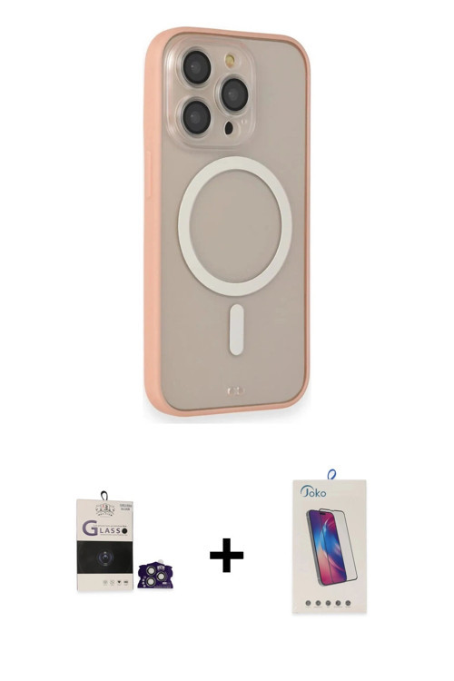 ieg™ iPhone 14 Pro Max Kılıf Siluet Işık Koleksiyonu - Siyah Joko 5D Cam + Gümüş Bilvis Titan Kamera