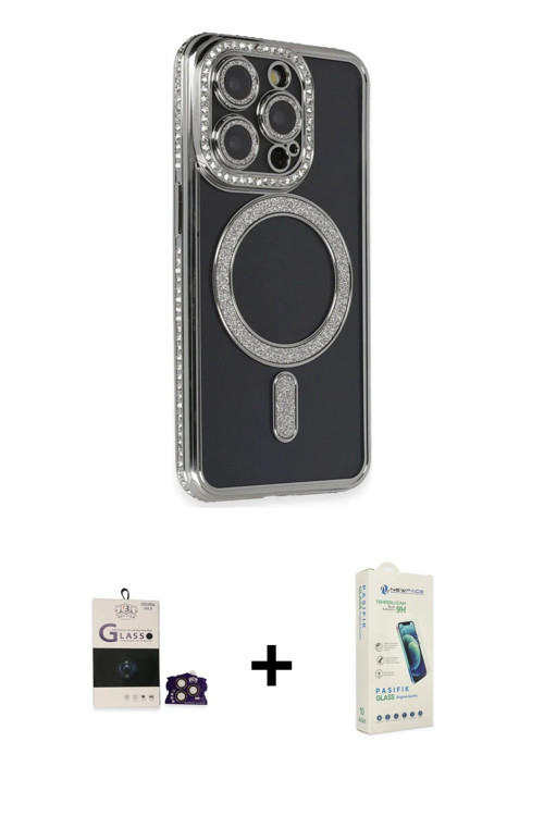 ieg™ iPhone 14 Pro Max Kılıf Zirve Doku Prime - Şeffaf Pasifik Cam Ekran Koruyucu + Gold Bilvis Tita