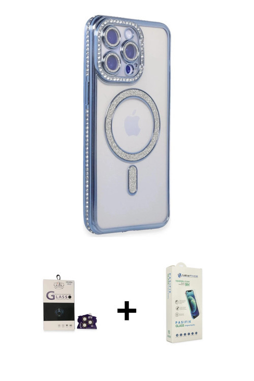 ieg™ iPhone 14 Pro Max Kılıf Zirve Doku Prime - Şeffaf Pasifik Cam Ekran Koruyucu + Gold Bilvis Tita