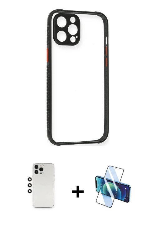 ieg™ iPhone 12 Pro Kılıf Nova Asil Özel Seri - Siyah 3D Antistatik Seramik Nano Ekran Koruyucu + Güm