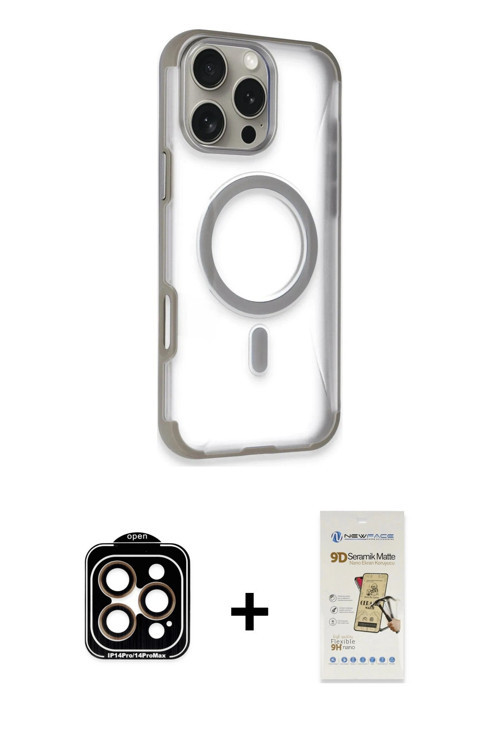 ieg™ iPhone 14 Pro Max Kılıf Eksen Klasik Koleksiyonu - Siyah Mat Seramik Nano Ekran Koruyucu + Turu