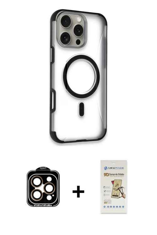 ieg™ iPhone 14 Pro Max Kılıf Eksen Klasik Koleksiyonu - Siyah Mat Seramik Nano Ekran Koruyucu + Turu