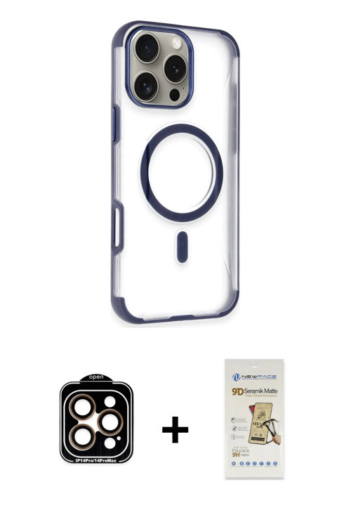 ieg™ iPhone 14 Pro Max Kılıf Eksen Klasik Koleksiyonu - Siyah Mat Seramik Nano Ekran Koruyucu + Turu
