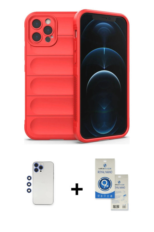 ieg™ iPhone 12 Pro Max Kılıf Atlas Koleksiyonu - Şeffaf Royal Nano Ekran Koruyucu + Lacivert Shine K