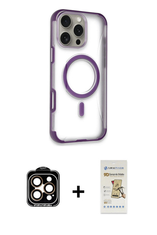 ieg™ iPhone 14 Pro Max Kılıf Eksen Klasik Koleksiyonu - Siyah Mat Seramik Nano Ekran Koruyucu + Turu